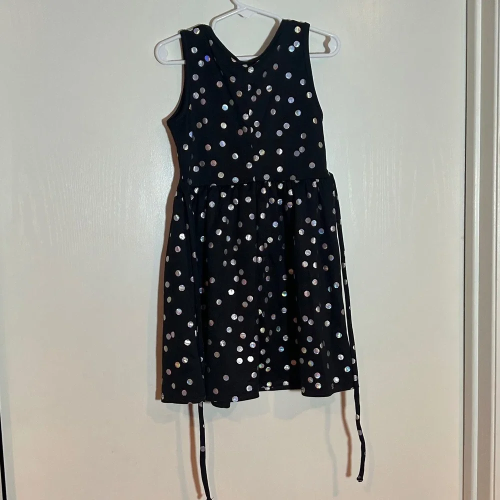 Justice Girls Black Holographic Polka Dot Sleeveless Fit Flare Party Dress  6‎